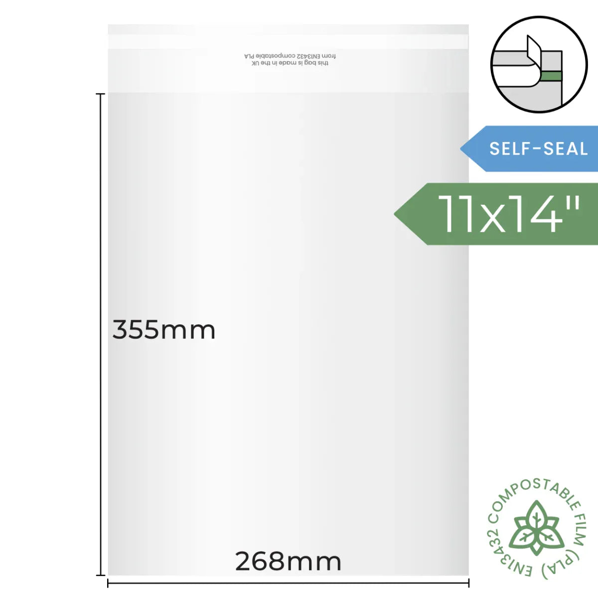 11x14 inch (286x355mm) Self Seal Compostable Bag by eco-craft - made in the UK