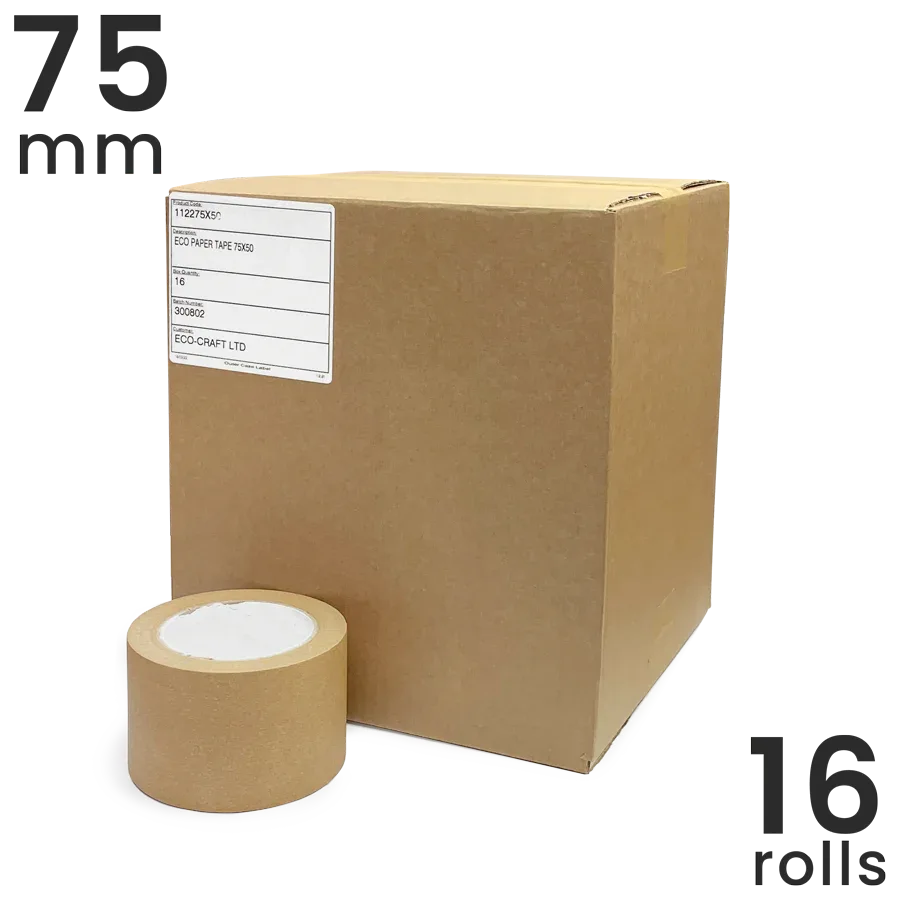 Wholesale Box of Extra Wide Self Adhesive Paper Parcel Tape (75mm) by eco-craft - made in the UK