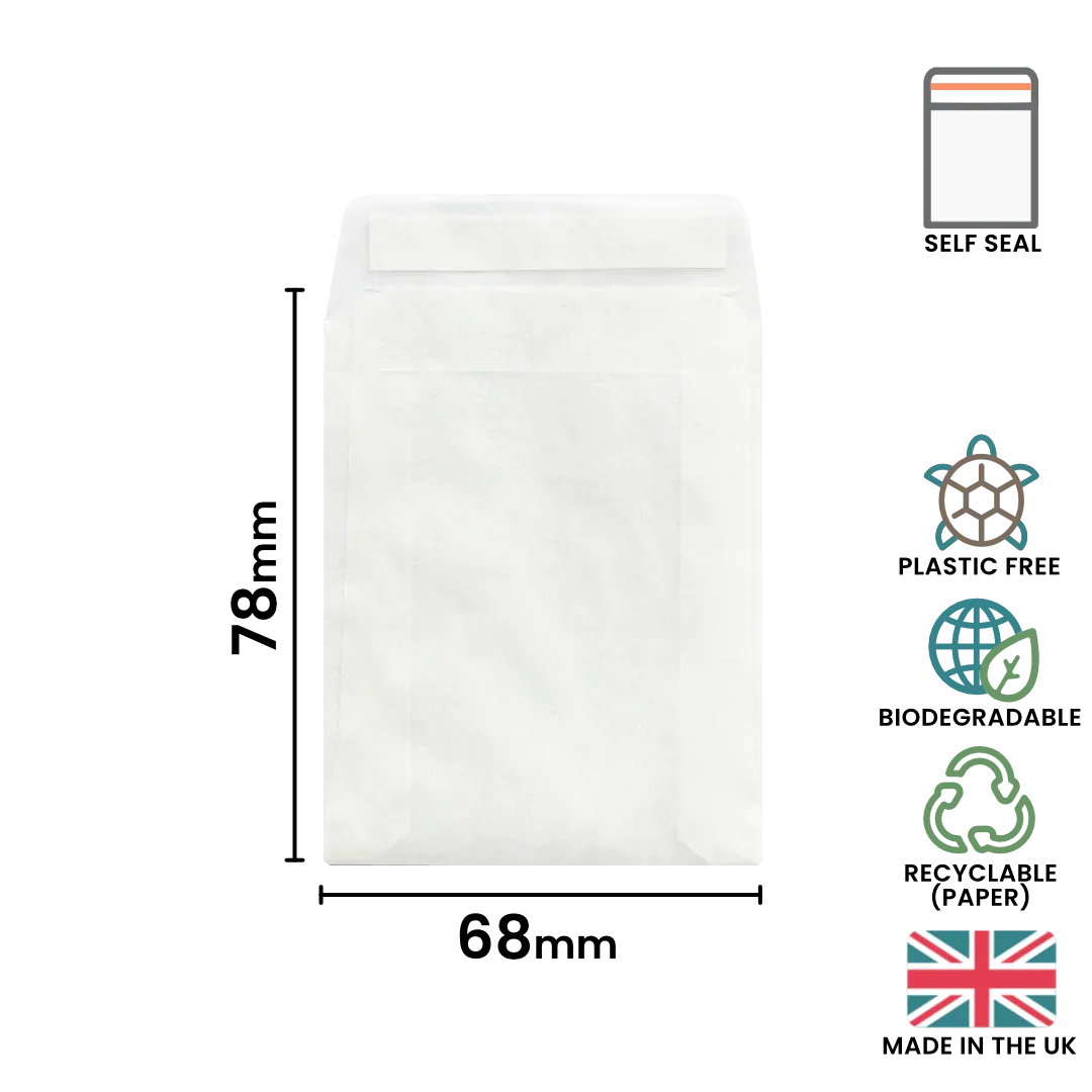78x68mm Peel & Seal Glassine Bag by eco-craft - made in the UK
