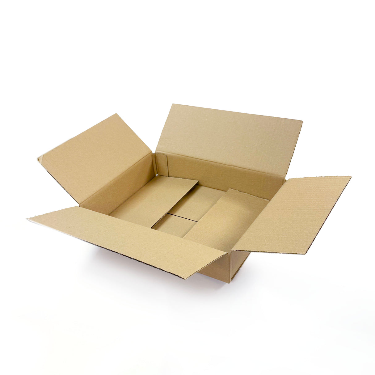 Open cardboard box on a white background