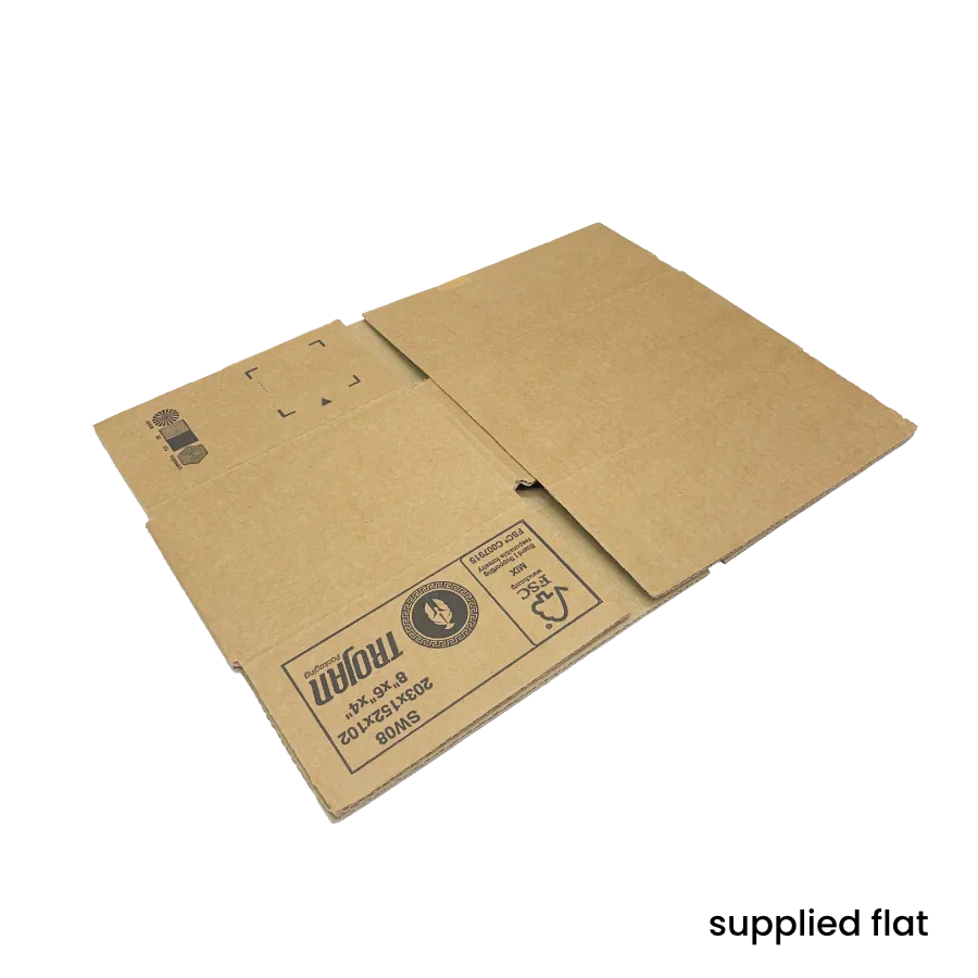 203 x 152 x 102mm corrugated Postal Box x 25 by eco-craft - made in the UK