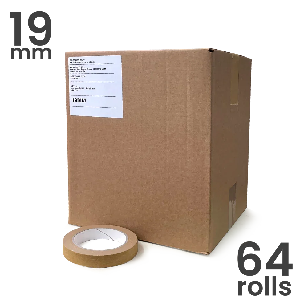 Wholesale Box Self Adhesive Paper Tape (19mm wide x 64 rolls) by eco-craft - made in the UK