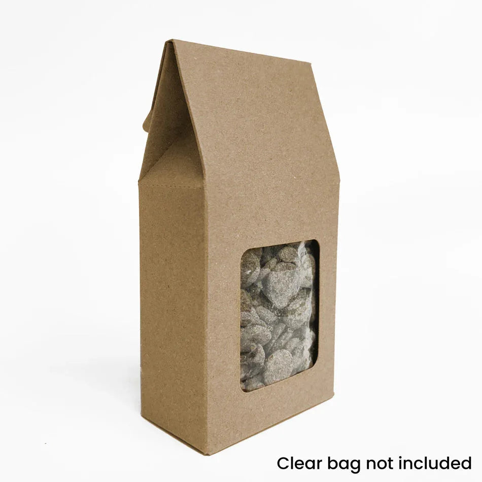 Medium Taper-Top Carton with Window - 160 x 77 x 44mm - Hairy Manilla by eco-craft - made in the UK