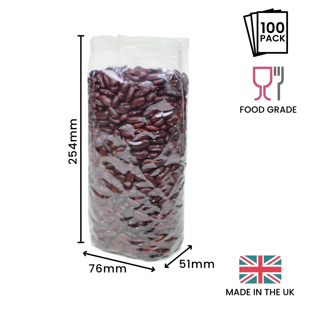 254 x 76 x 51mm Cellulose Clear Gusset Bag by eco-craft - made in the UK