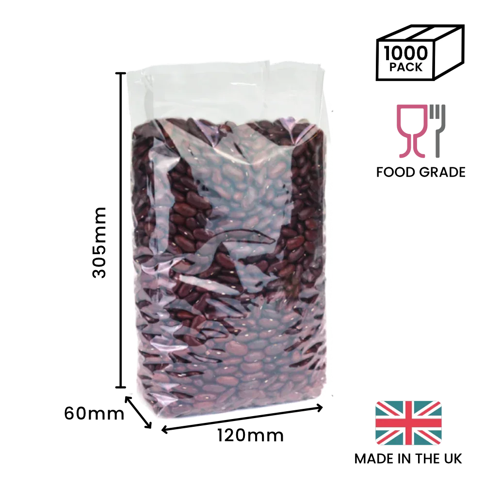 305 x 120 x 60mm Cellulose Clear Gusset Bag by eco-craft - made in the UK