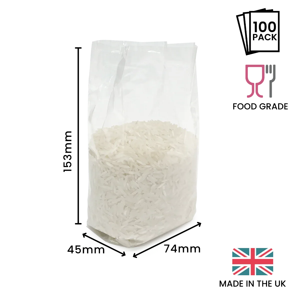 153 x 74 x 45mm Folded-Base Cellulose Clear Gusset Bag by eco-craft - made in the UK