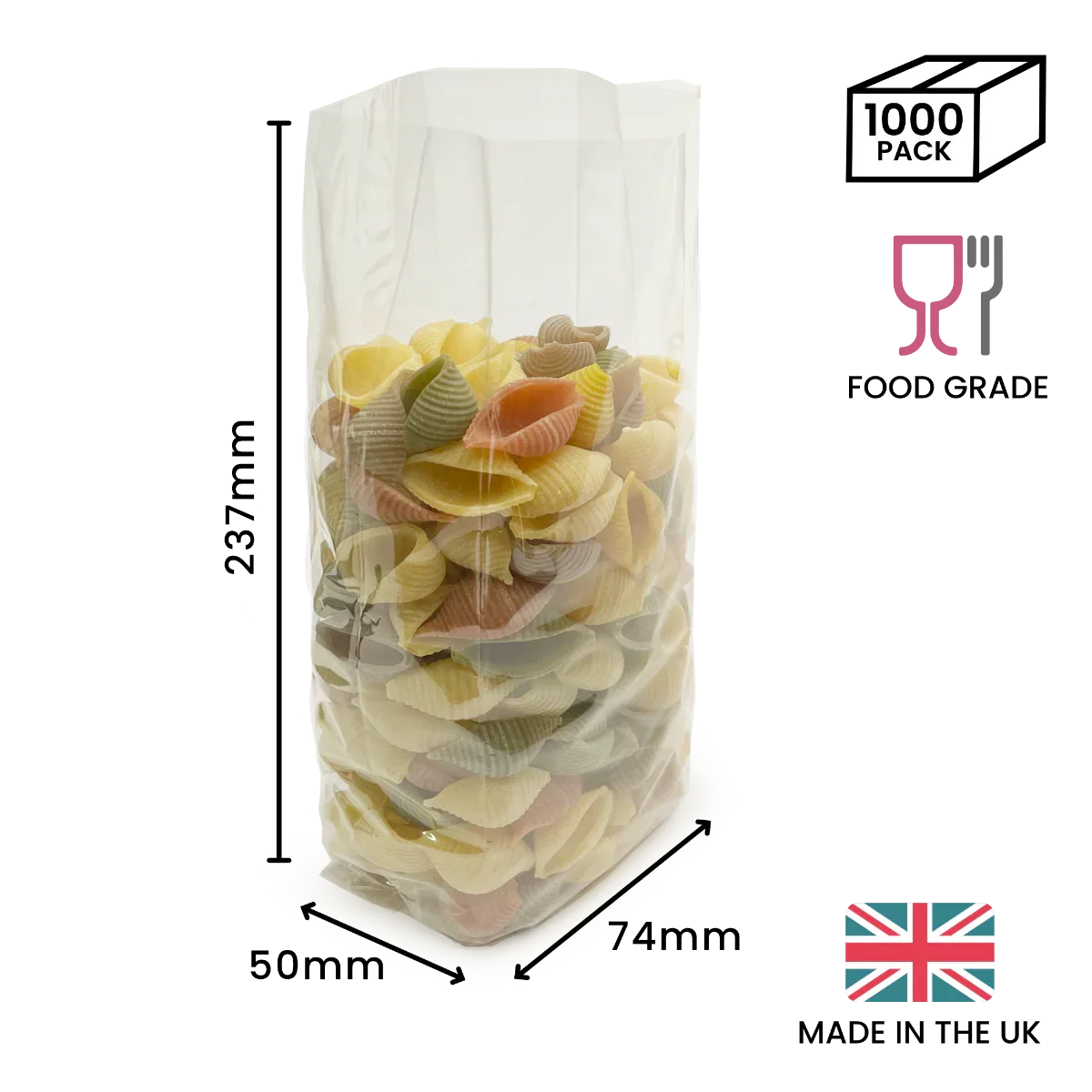 237 x 74 x 50mm Folded-Base Cellulose Clear Gusset Bag by eco-craft - made in the UK