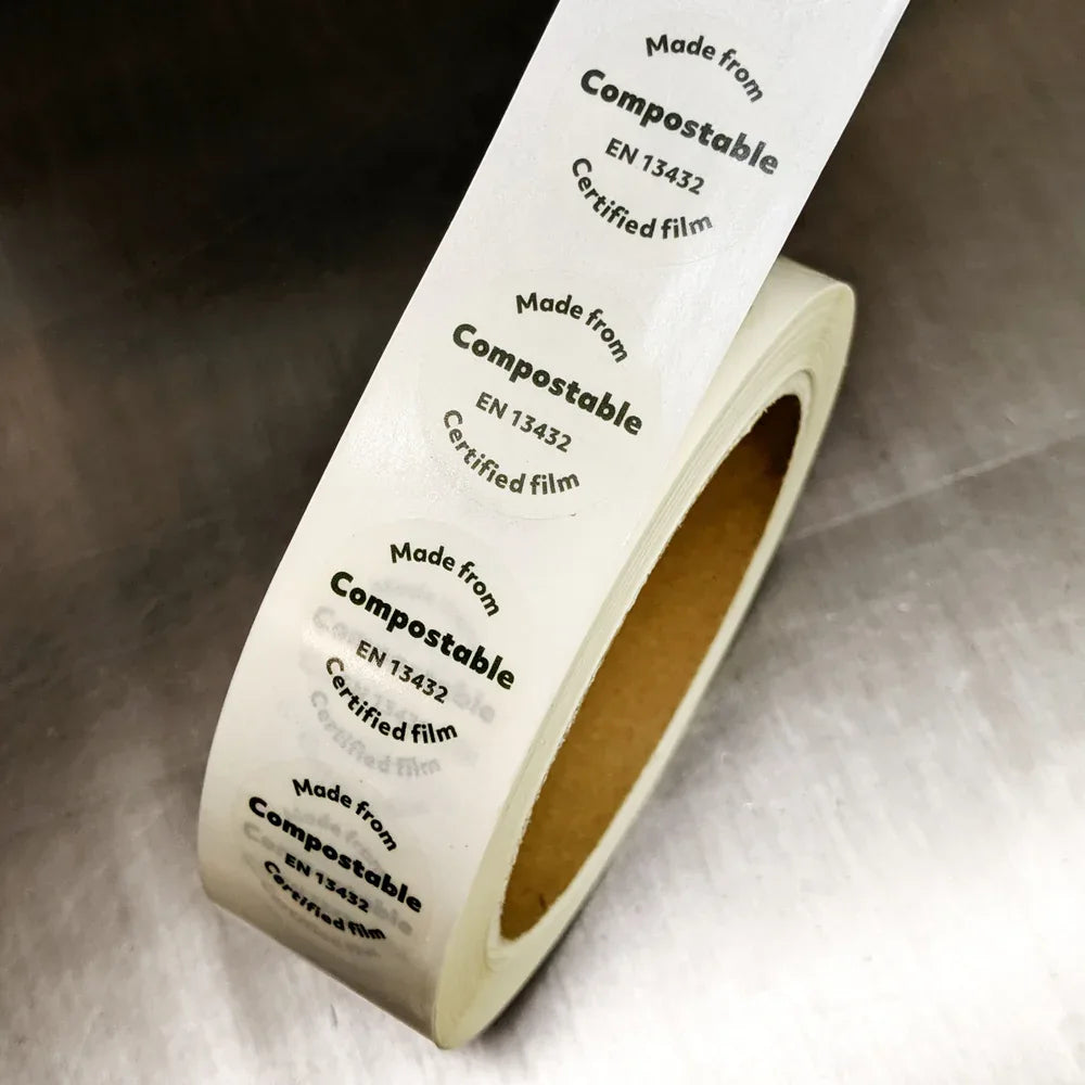 Made From Compostable 25mm Clear Printed Sticker by eco-craft - made in the UK