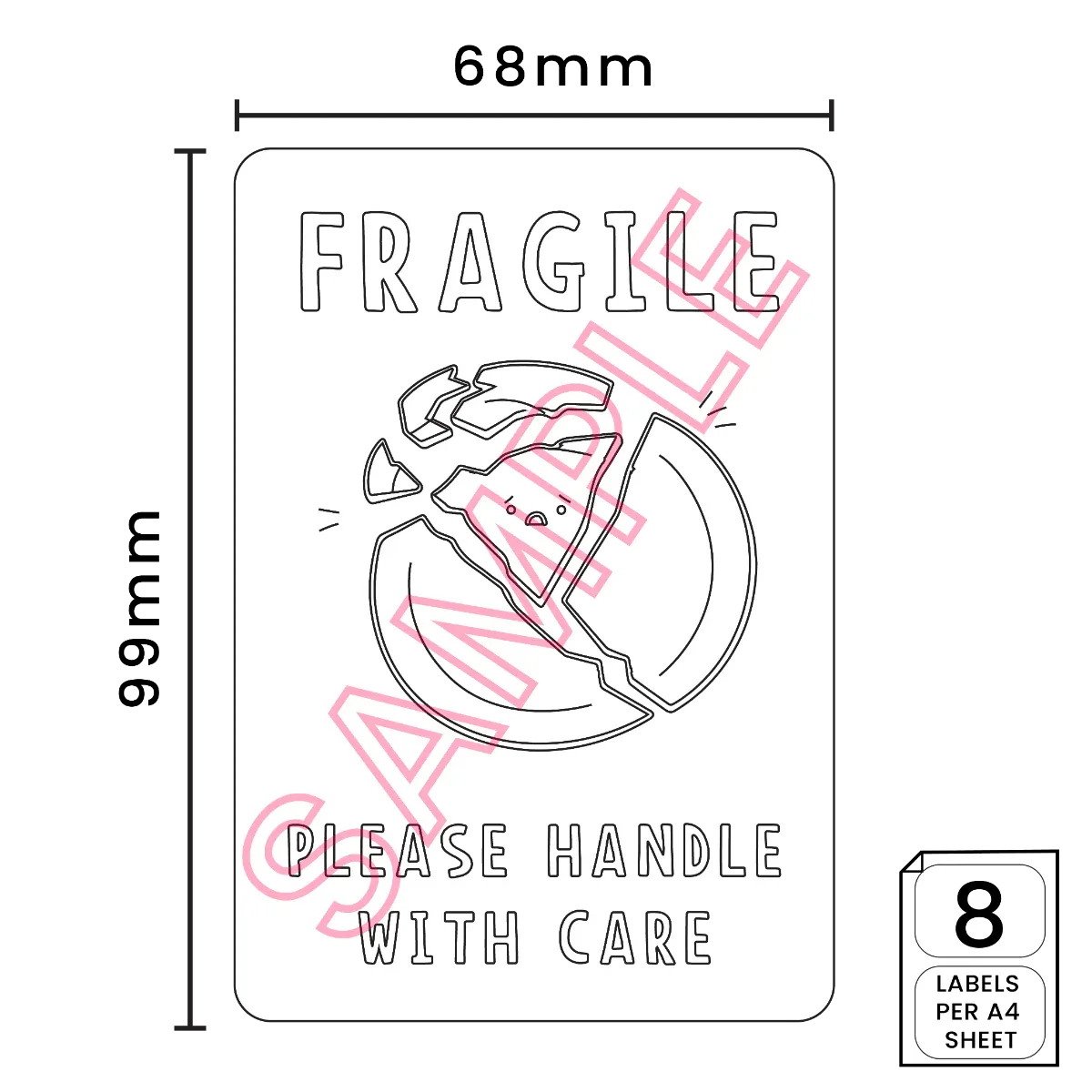 FRAGILE' Printed Labels (8 per A4 sheet) by eco-craft - made in the UK