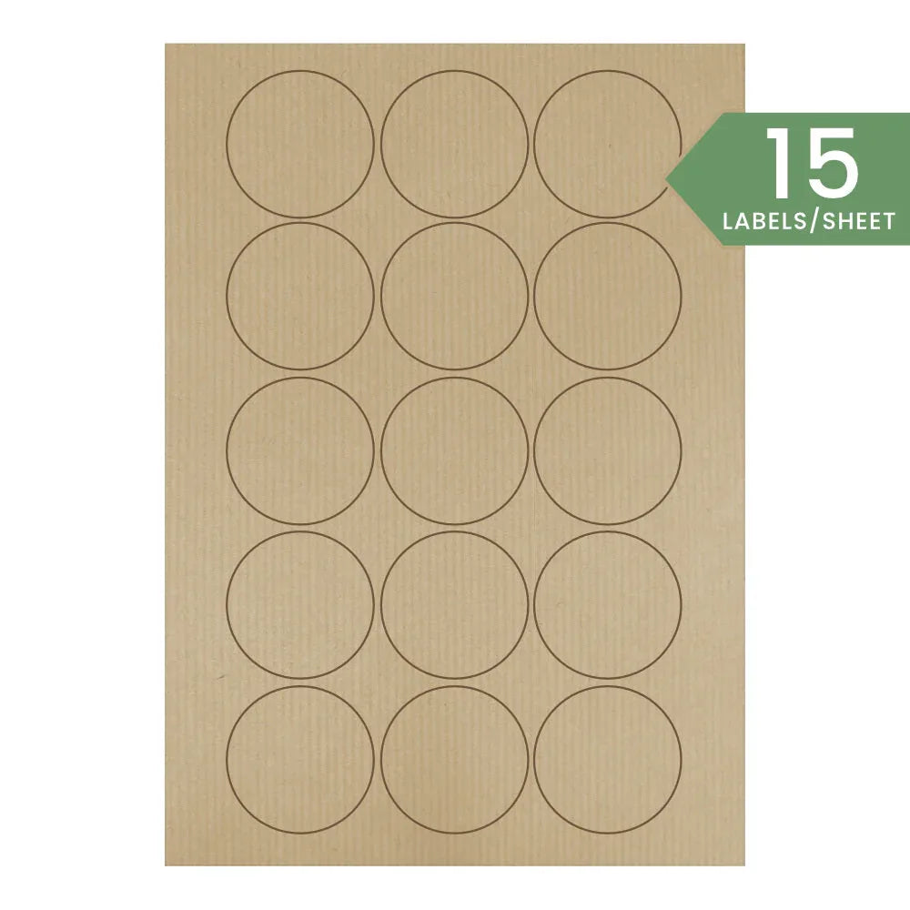 51mm Circle Ribbed Kraft Labels - Brown - 15 Per A4 Sheet by eco-craft - made in the UK