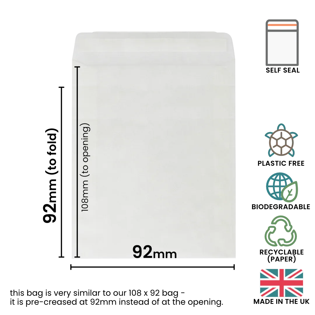92x92mm Peel & Seal Glassine Bag by eco-craft - made in the UK