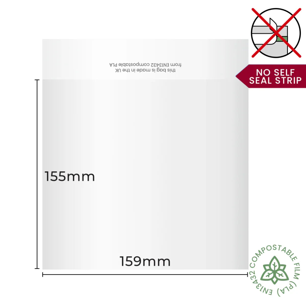 155x159mm Plain Lip Compostable Bag by eco-craft - made in the UK