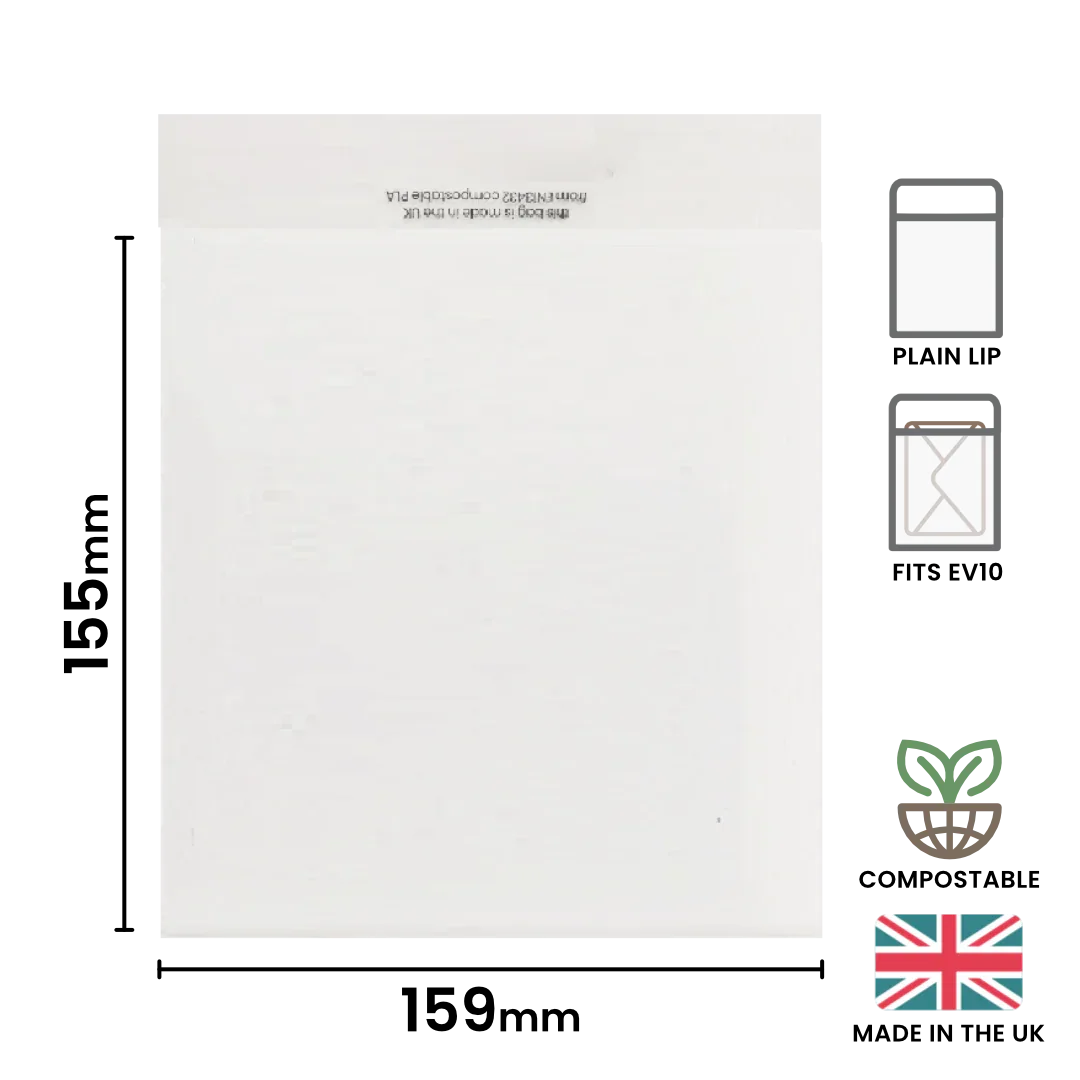 155x159mm Plain Lip Compostable Bag by eco-craft - made in the UK