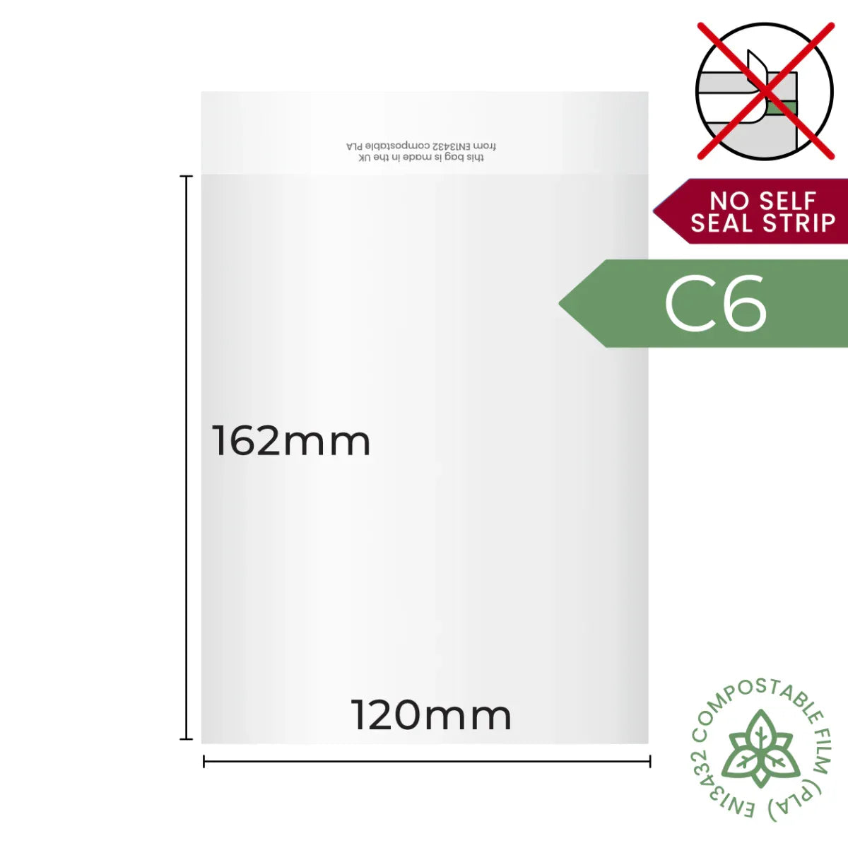 Plain Lip 120x162mm (C6) Compostable Bag by eco-craft - made in the UK