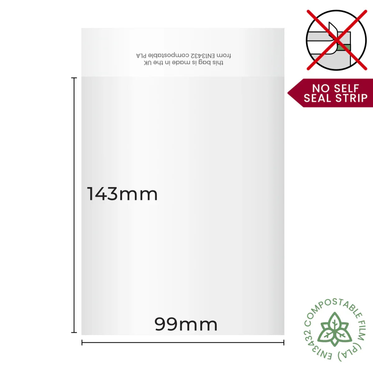 99x143mm Plain Lip Compostable Bag by eco-craft - made in the UK