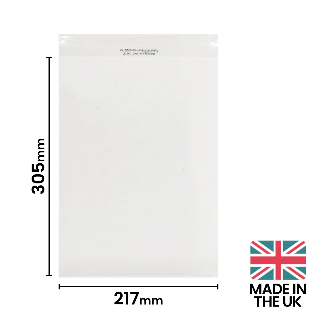 217x305mm (A4) Plain Lip Compostable Bag by eco-craft - made in the UK