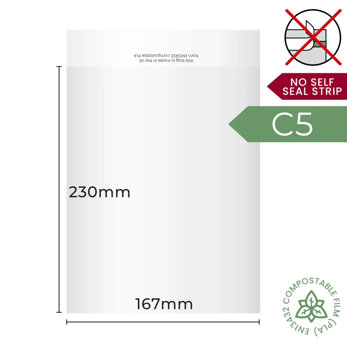 167x230mm (C5) Plain Lip Compostable Bag by eco-craft - made in the UK