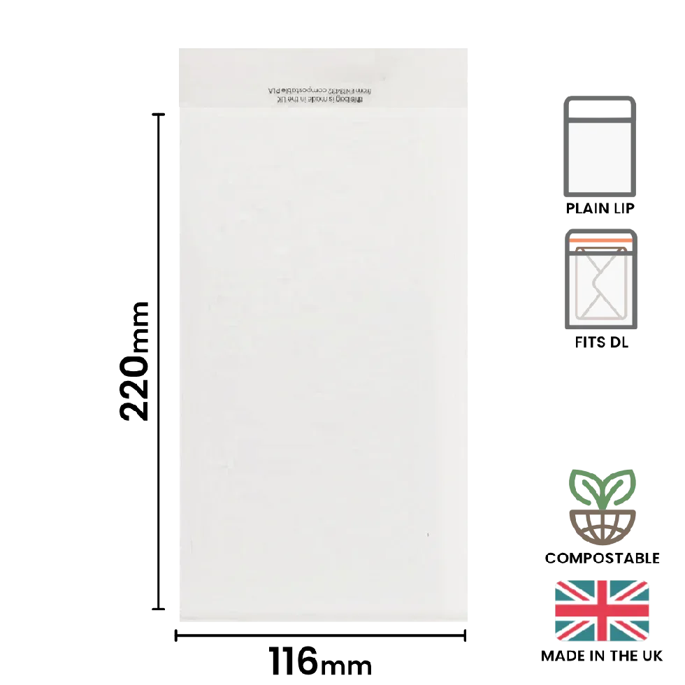 116x220mm Plain Lip Compostable Bag by eco-craft - made in the UK