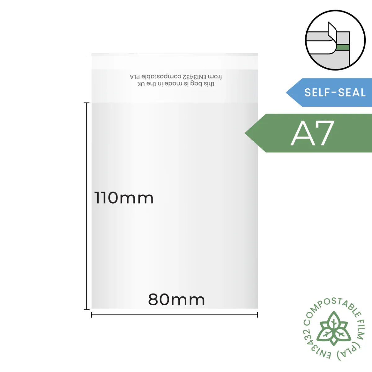 80x110mm (A7) Self Seal Compostable Bag by eco-craft - made in the UK