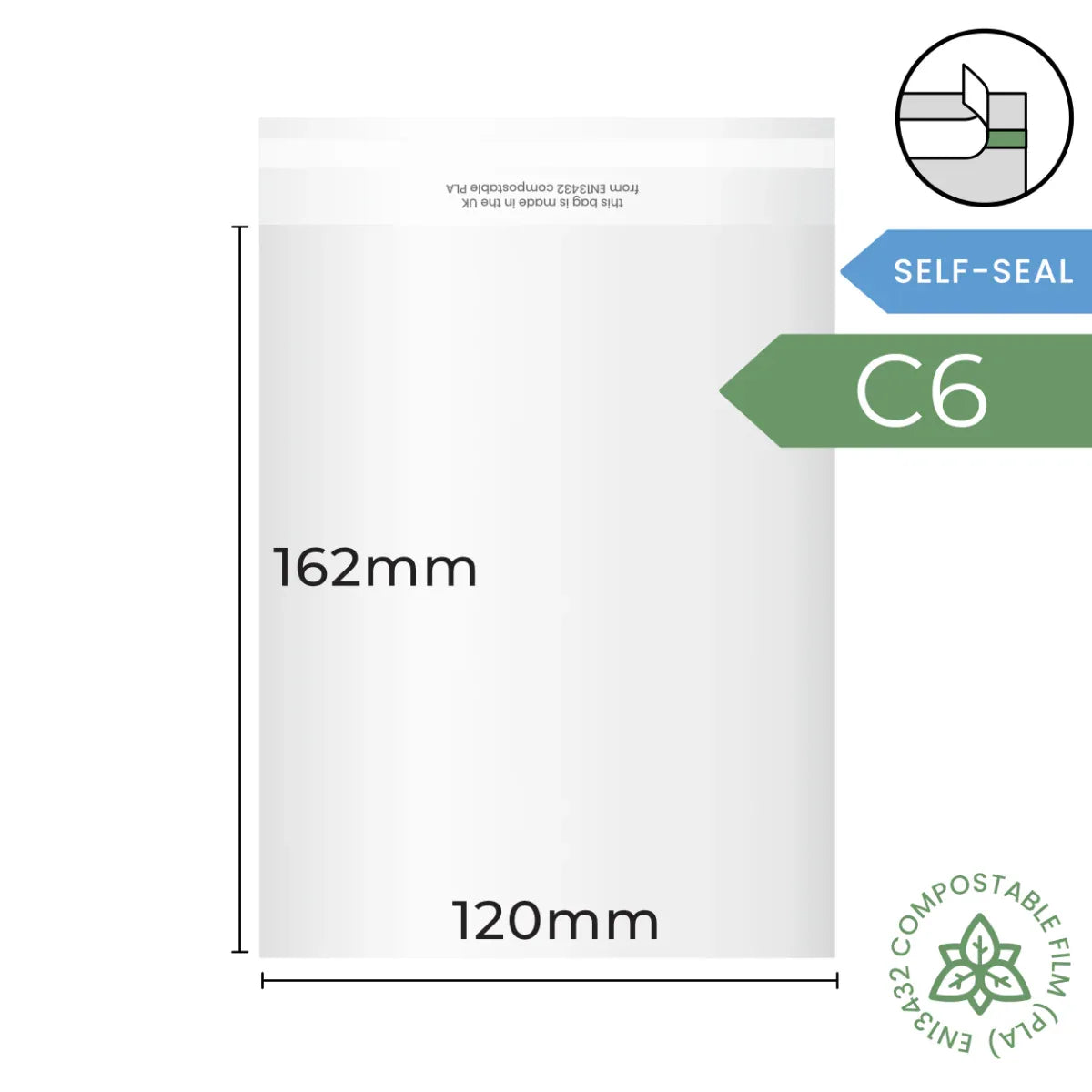120x162mm (C6) Self Seal Compostable Bag by eco-craft - made in the UK