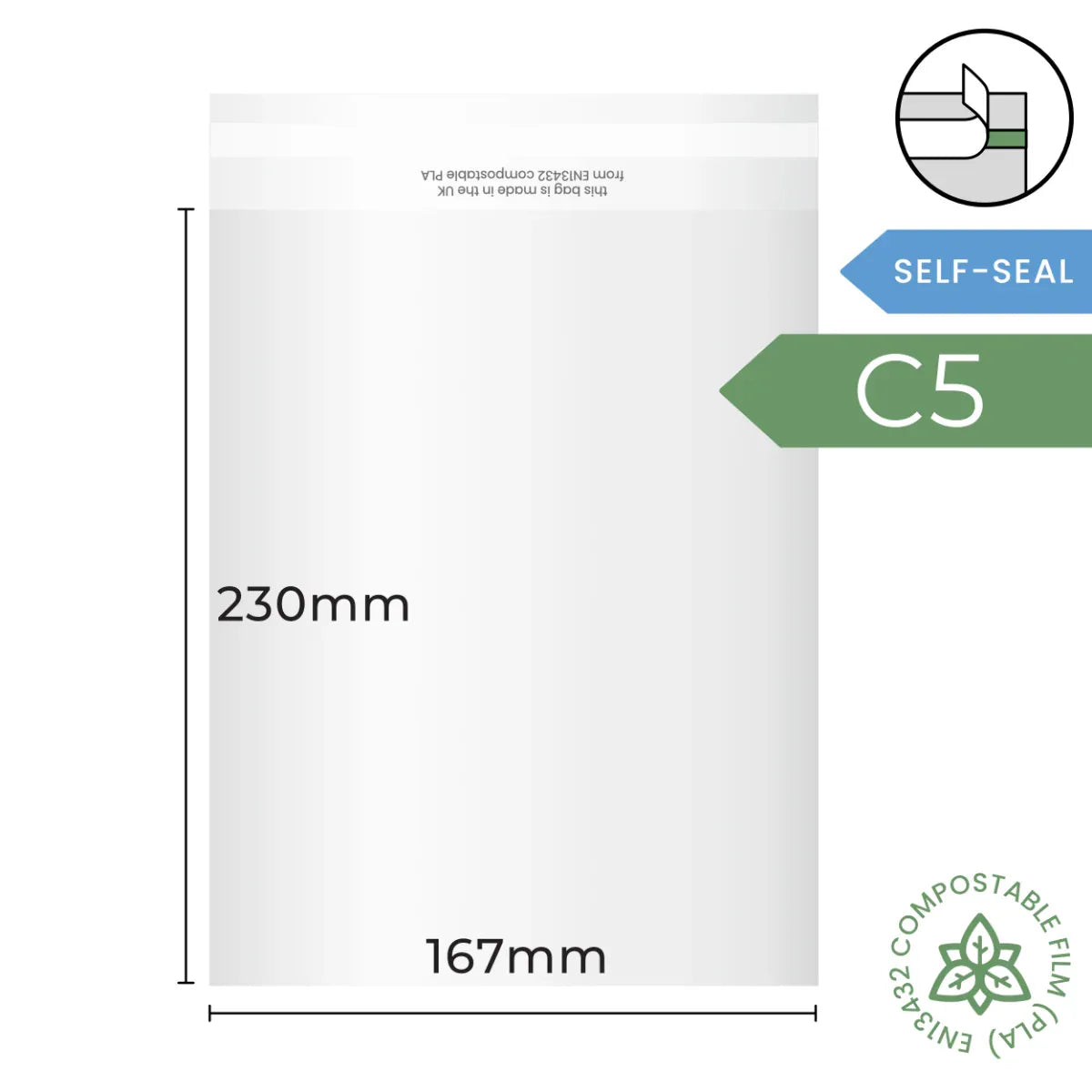 167x230mm (C5) Self Seal Compostable Bag by eco-craft - made in the UK