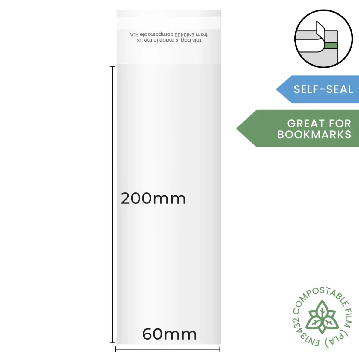 60x200mm Self Seal Compostable Bag by eco-craft - made in the UK