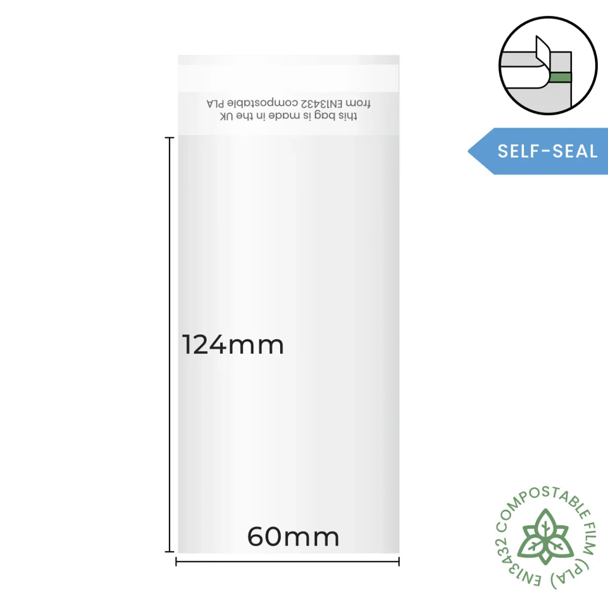 60x124mm Self Seal Compostable Bag by eco-craft - made in the UK