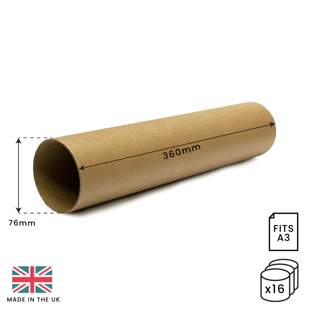360mm x 76mm Postal Tube - Gold Ends Caps by eco-craft - made in the UK