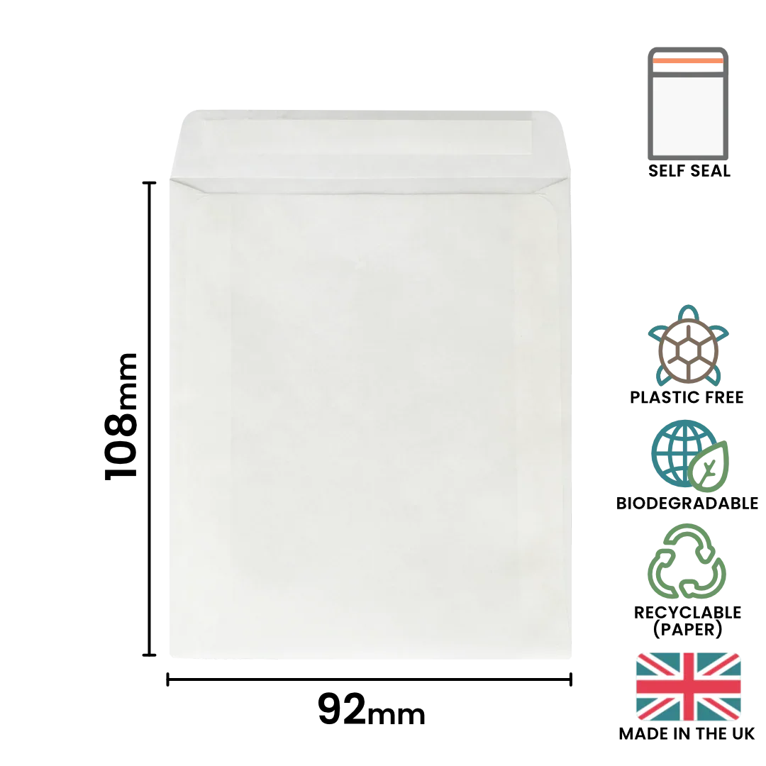 108x92mm Peel & Seal Glassine Bag by eco-craft - made in the UK