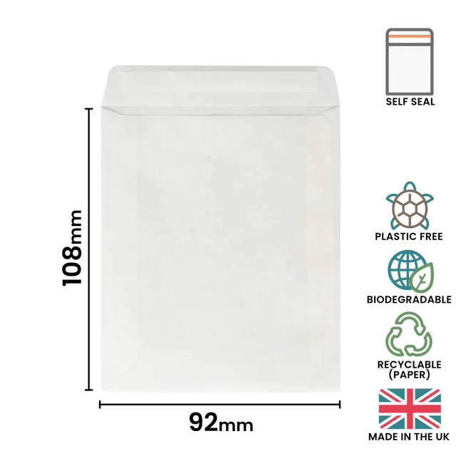 108x92mm Peel & Seal Glassine Bag by eco-craft - made in the UK