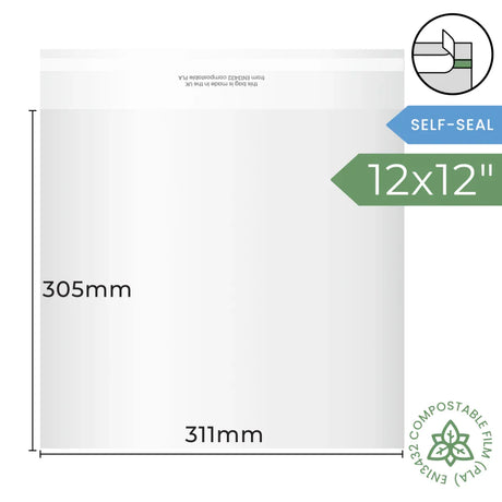 12x12 inch (311x305mm) Self Seal Compostable Bag by eco-craft - made in the UK