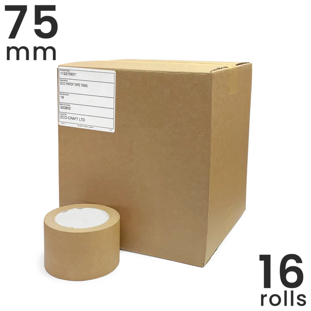 Wholesale Box of Extra Wide Self Adhesive Paper Parcel Tape (75mm) by eco-craft - made in the UK