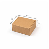 Brown cardboard box with dimensions labeled on a white background
