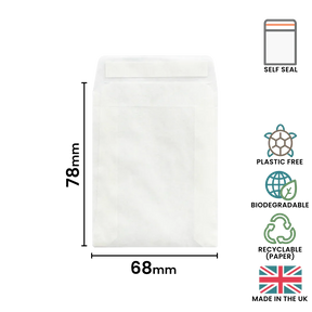 78x68mm Peel & Seal Glassine Bag by eco-craft - made in the UK