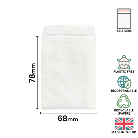 78x68mm Peel & Seal Glassine Bag by eco-craft - made in the UK