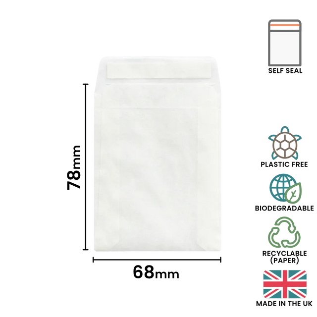 78x68mm Peel & Seal Glassine Bag by eco-craft - made in the UK