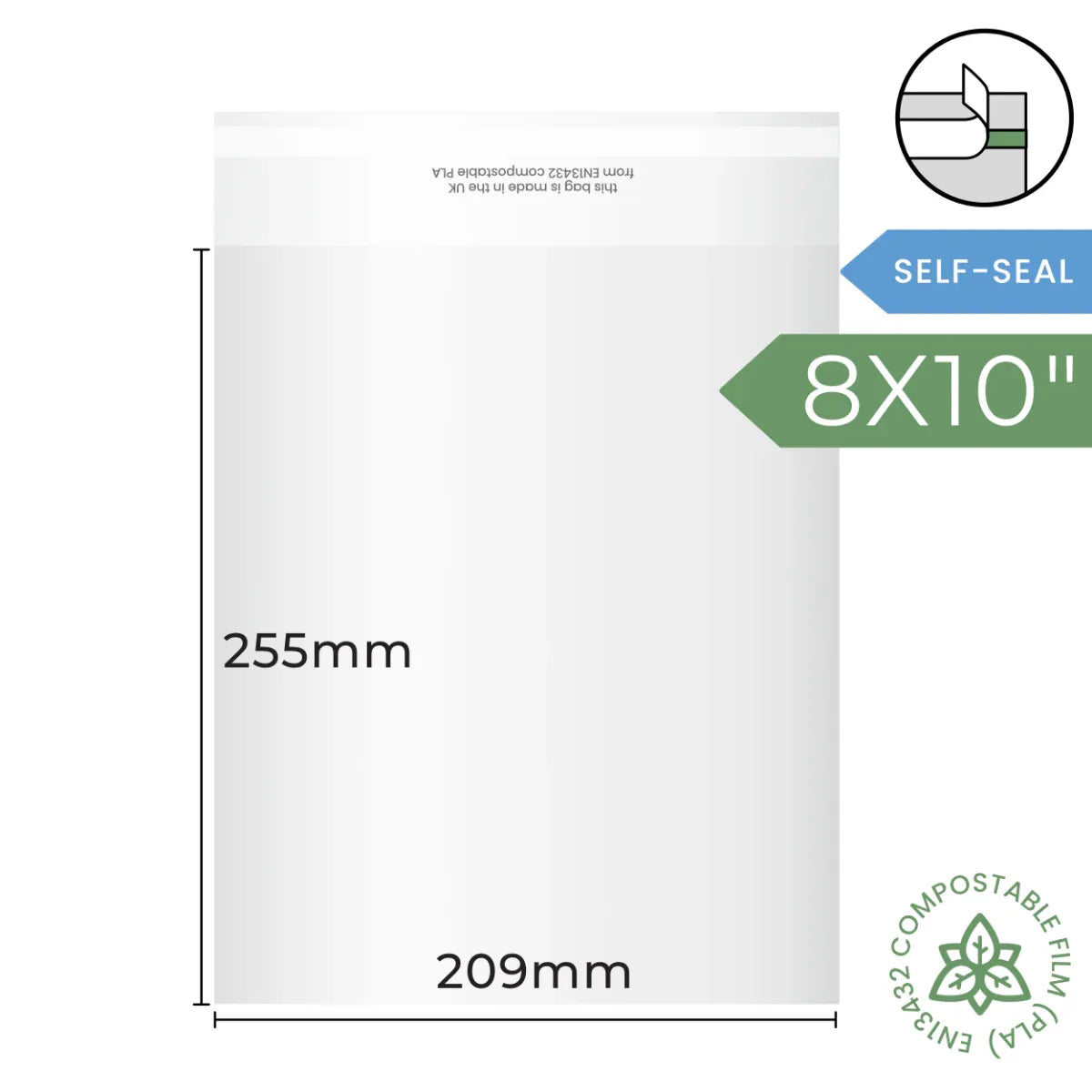 8x10 inch (209x255mm) Self Seal Compostable Bag by eco-craft - made in the UK