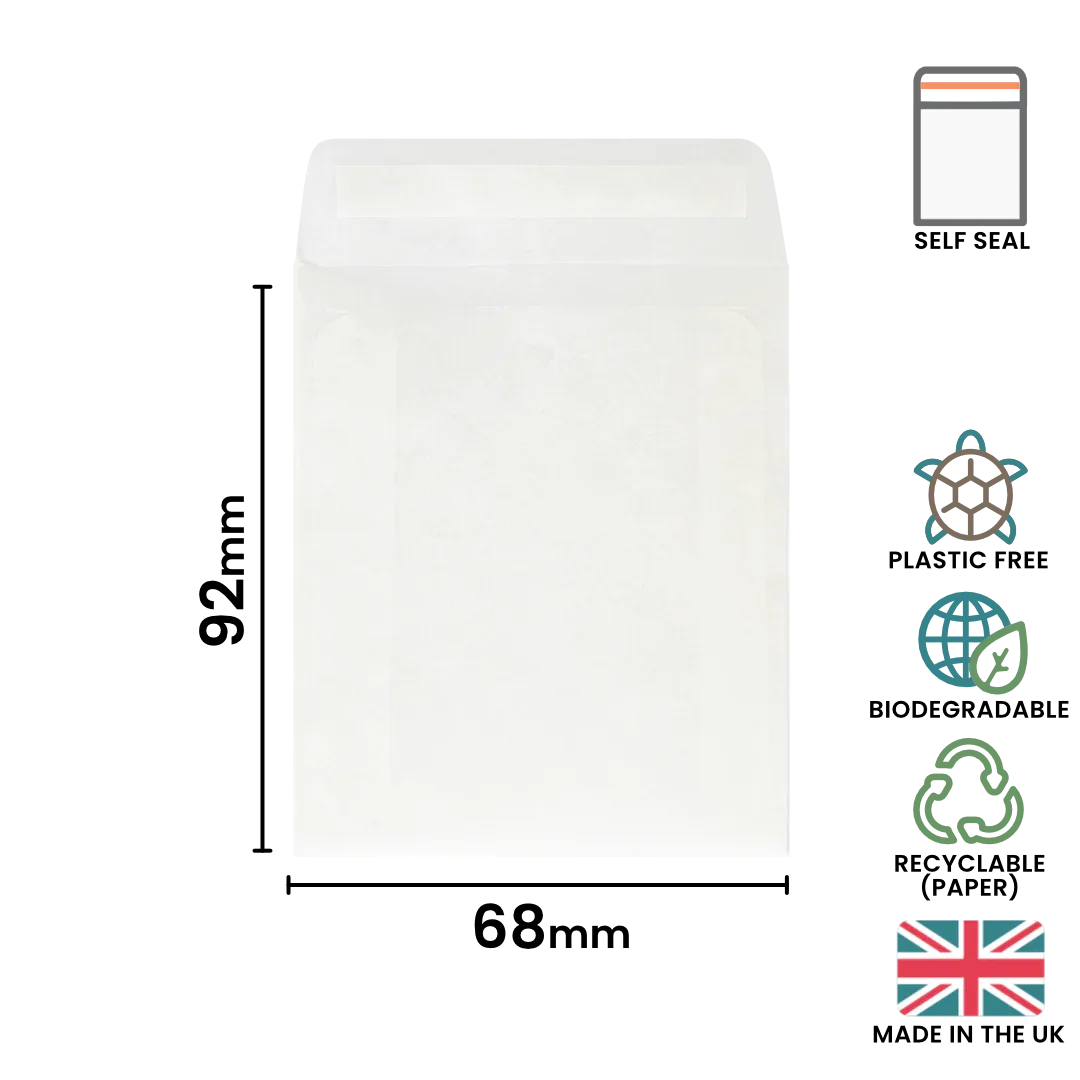 92x68mm Peel & Seal Glassine Bag by eco-craft - made in the UK