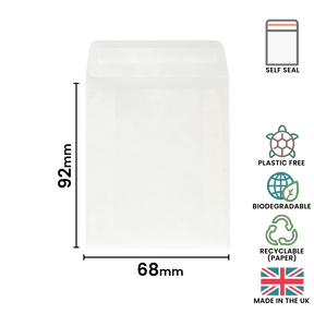 92x68mm Peel & Seal Glassine Bag by eco-craft - made in the UK