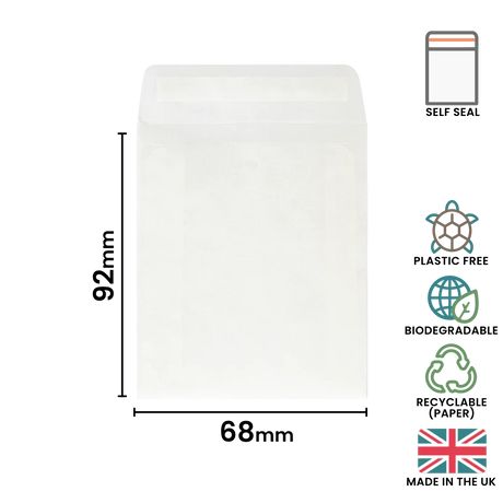 92x68mm Peel & Seal Glassine Bag by eco-craft - made in the UK