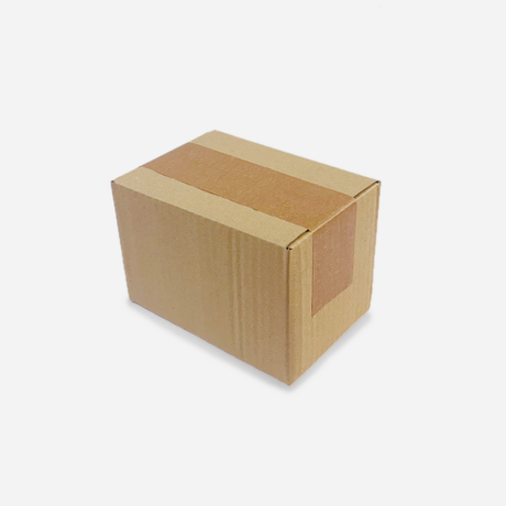152x101x101mm (6x4x4" inch) Single Wall Postal Box (FEFCO 0201) Brown cardboard box with a clear window on a white background