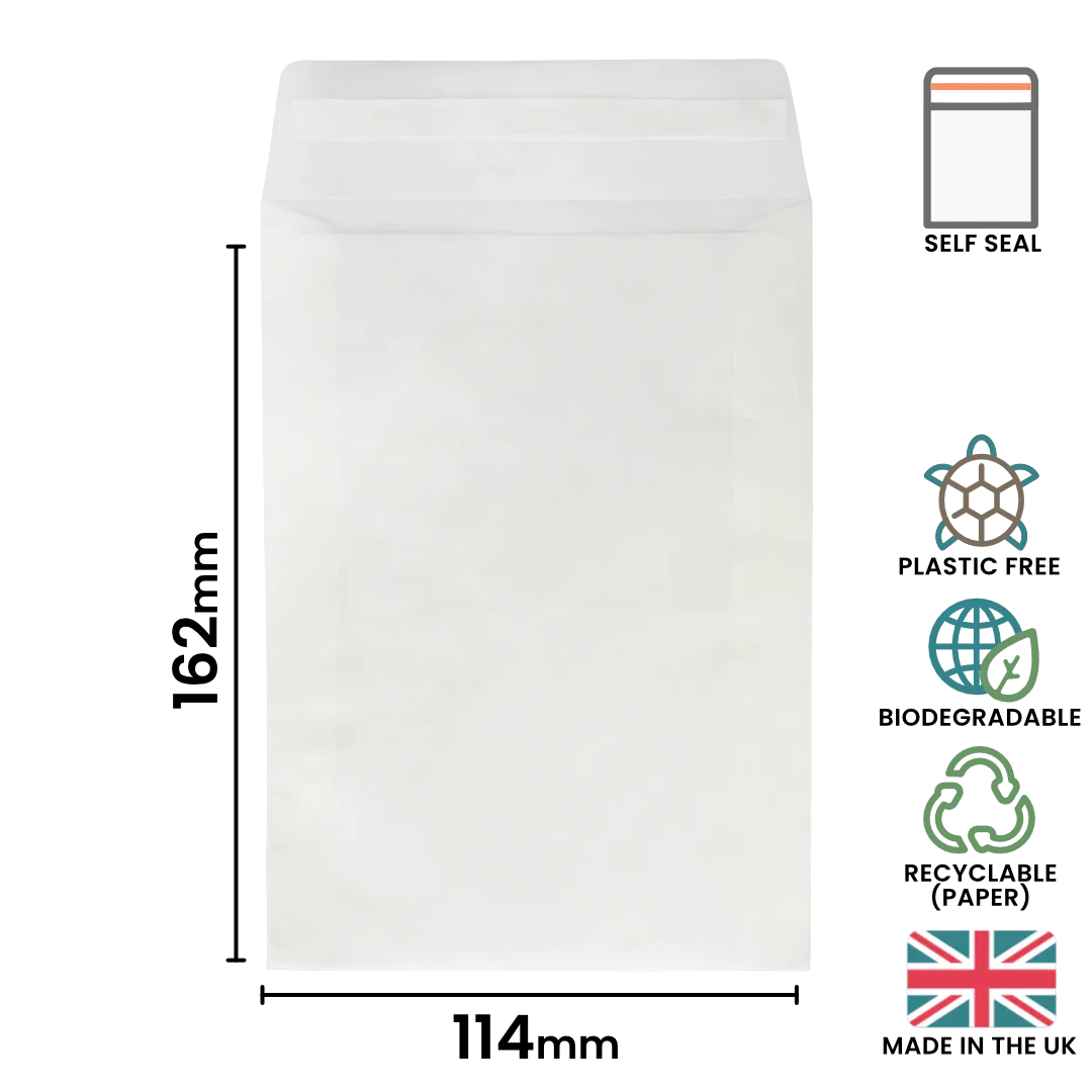 114x162mm (C6) Peel & Seal Glassine Envelope by eco-craft - made in the UK