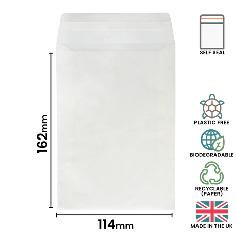 114x162mm (C6) Peel & Seal Glassine Envelope by eco-craft - made in the UK