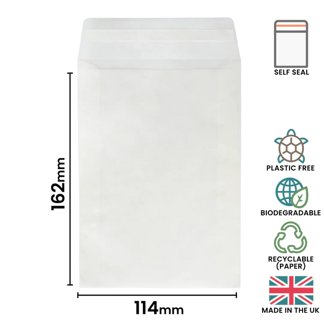 114x162mm (C6) Peel & Seal Glassine Envelope by eco-craft - made in the UK