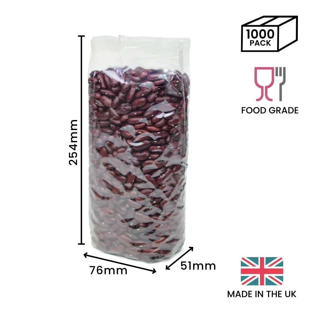 254 x 76 x 51mm Cellulose Clear Gusset Bag by eco-craft - made in the UK