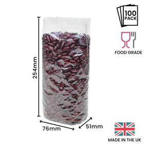 254 x 76 x 51mm Cellulose Clear Gusset Bag by eco-craft - made in the UK