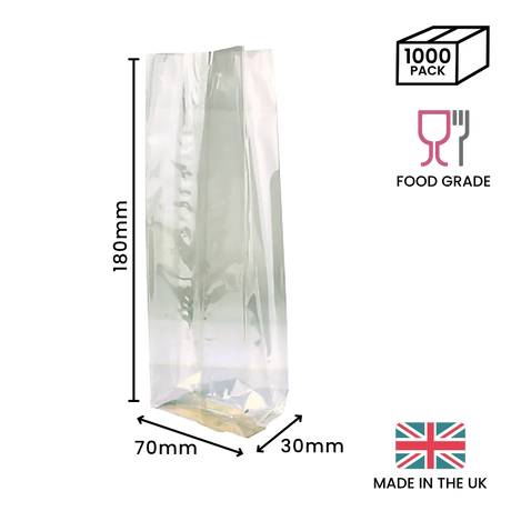 180 x 70 x 30mm Cellulose Clear Gusset Bag by eco-craft - made in the UK