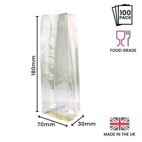 180 x 70 x 30mm Cellulose Clear Gusset Bag by eco-craft - made in the UK