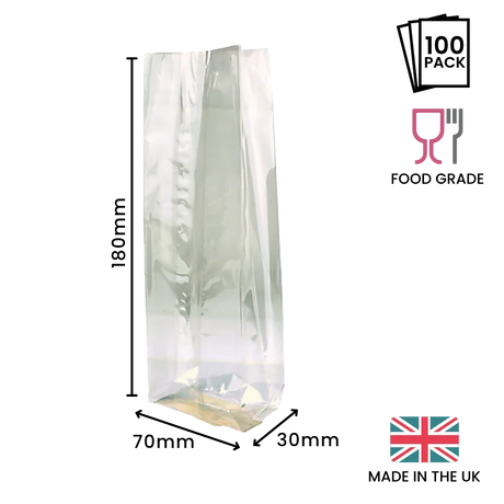 180 x 70 x 30mm Cellulose Clear Gusset Bag by eco-craft - made in the UK