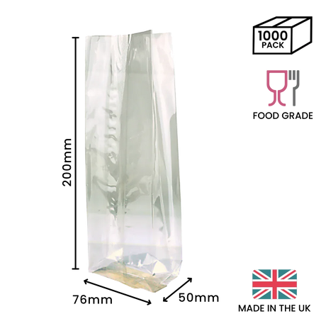 200 x 76 x 50mm Cellulose Clear Gusset Bag by eco-craft - made in the UK
